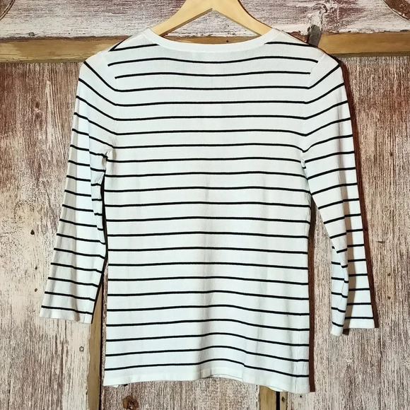 NEW White House Black Market striped bow tie sweater 3/4 sleeves striped XS - Picture 9 of 11
